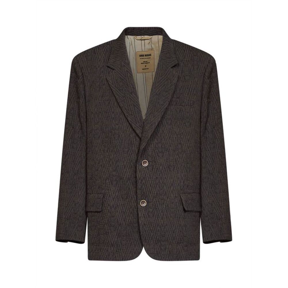 Uma Wang Men Brown And Blue Stretch Wool Chevron Java Blazer